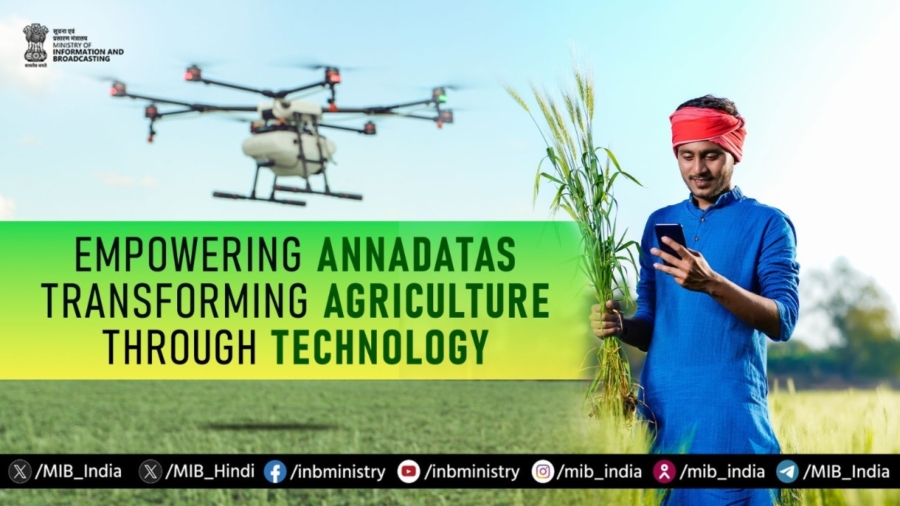 India empowers farmers through tech like AI, IoT, drones, and JAM for sustainable, future-ready agriculture.