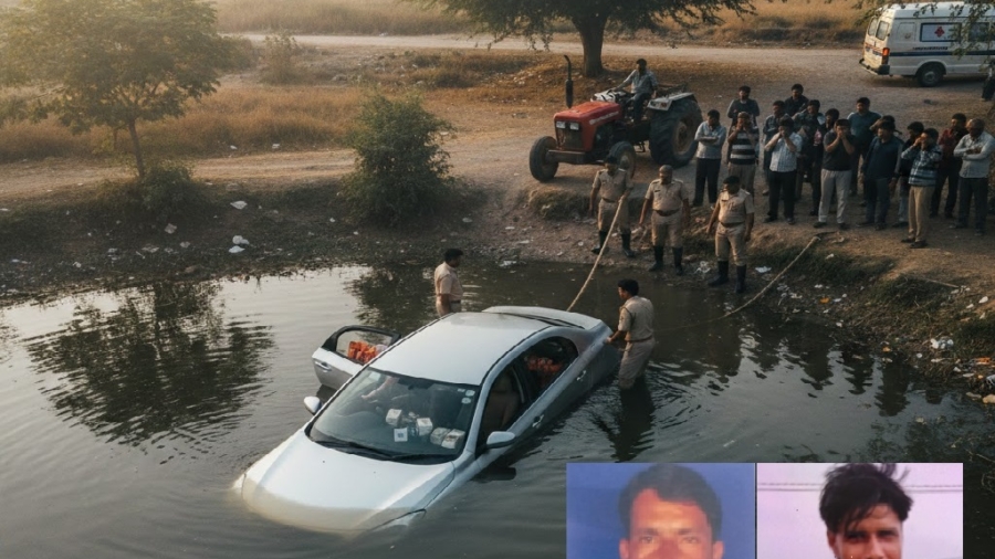 टोंक : शराब के कार्टूनों से भरी कार तालाब में गिरी, गेट लॉक होने से दो दोस्तों की मौत