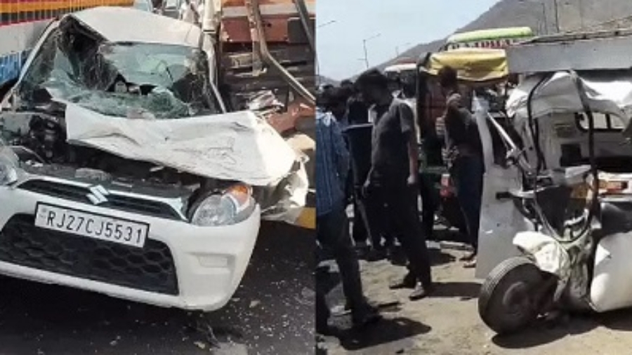 उदयपुर हाईवे पर किलर टैंकर का तांडव : बेकाबू होकर 12 वाहनों को रौंदा, कार-बाइक के उड़े परखच्चे, नेशनल हाईवे पर मची चीख-पुकार